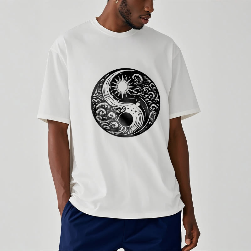 Nimara Ritual Sun Moon Waves Yin Yang Pattern Cotton Tee T-shirt
