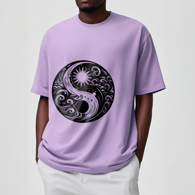 Nimara Ritual Sun Moon Waves Yin Yang Pattern Cotton Tee T-shirt