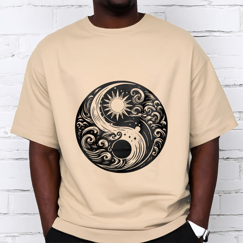 Nimara Ritual Sun Moon Waves Yin Yang Pattern Cotton Tee T-shirt