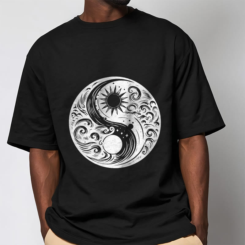 Nimara Ritual Sun Moon Waves Yin Yang Pattern Cotton Tee T-shirt