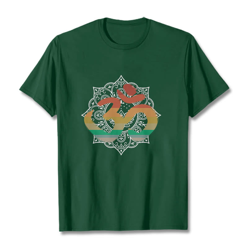 Nimara Ritual Gradient-colored Om Sanskrit Mandala Background Pattern Cotton Tee T-shirt