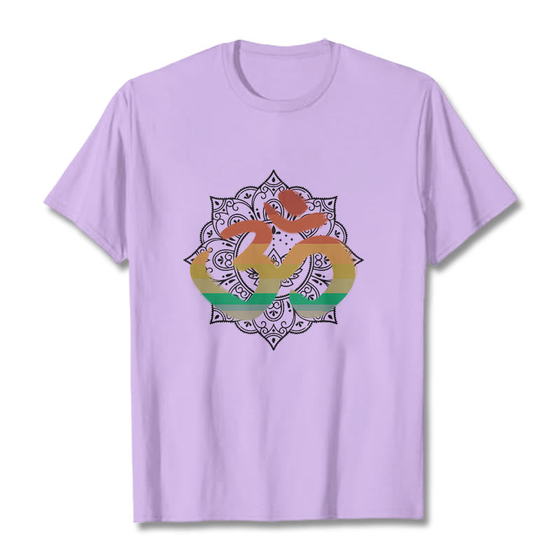 Nimara Ritual Gradient-colored Om Sanskrit Mandala Background Pattern Cotton Tee T-shirt