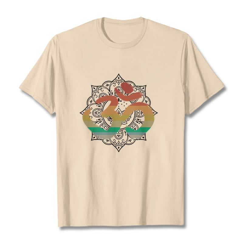 Nimara Ritual Gradient-colored Om Sanskrit Mandala Background Pattern Cotton Tee T-shirt