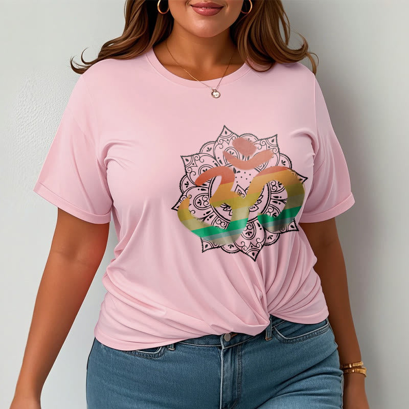 Nimara Ritual Gradient-colored Om Sanskrit Mandala Background Pattern Cotton Tee T-shirt