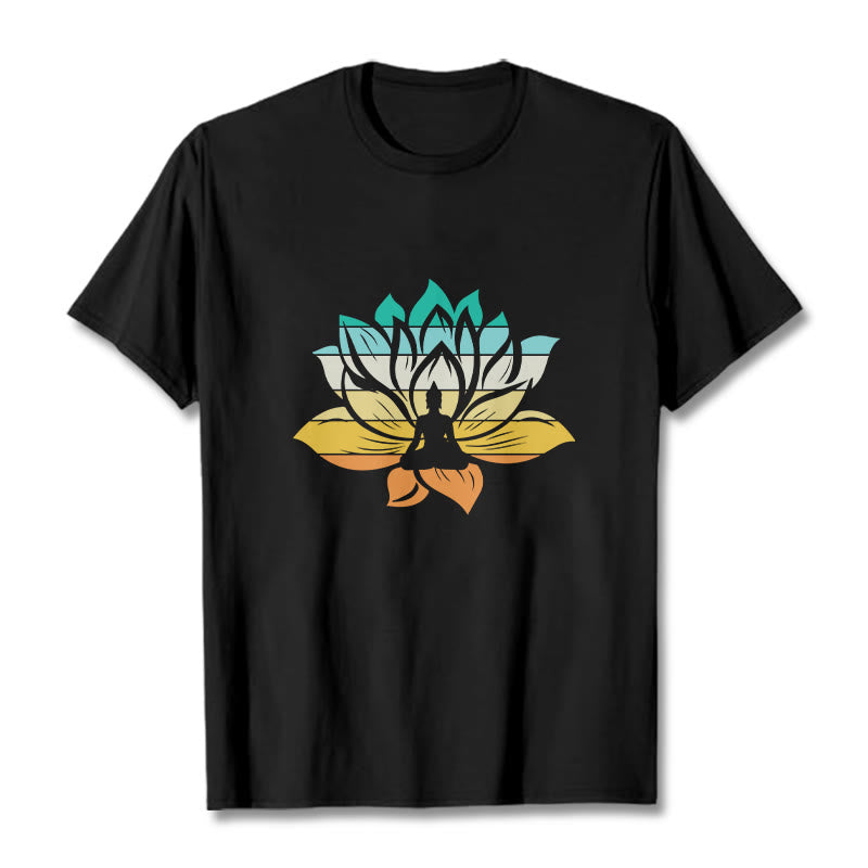 Nimara Ritual Gradient-colored Lotus Flower Buddha Meditation Cotton Tee T-shirt