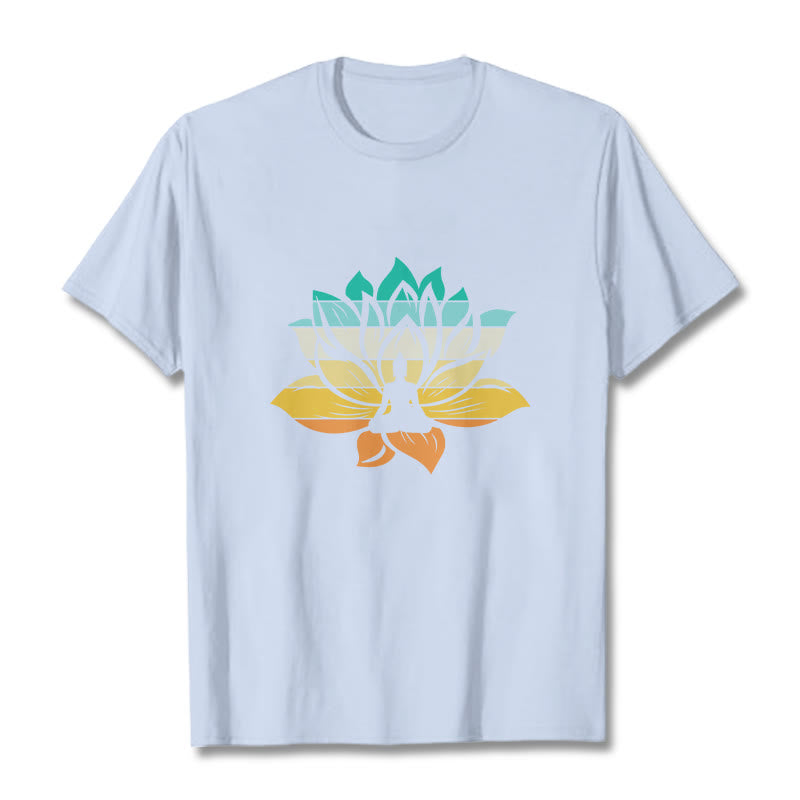Nimara Ritual Gradient-colored Lotus Flower Buddha Meditation Cotton Tee T-shirt