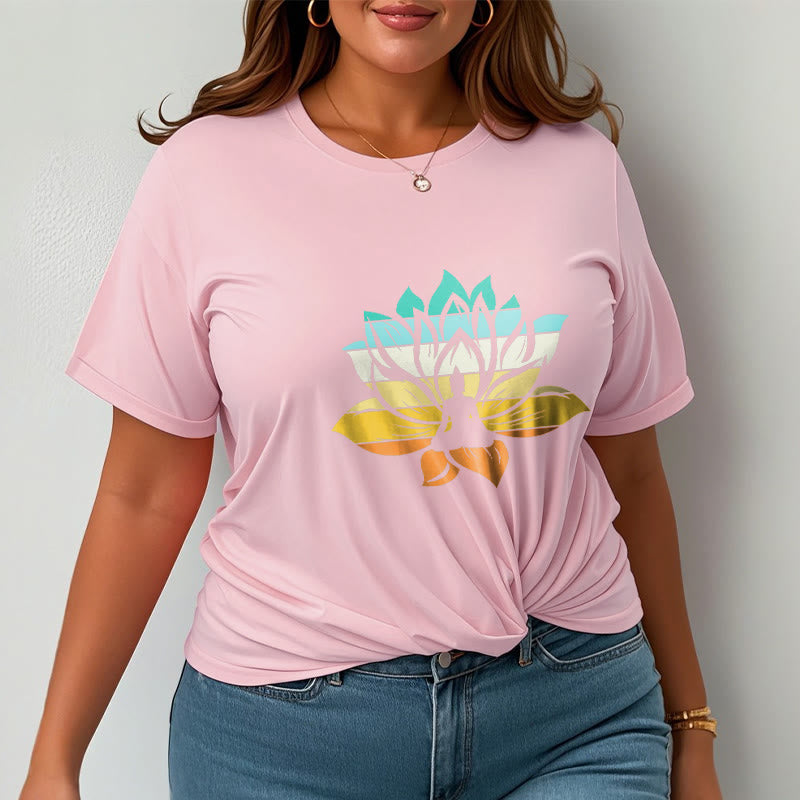 Nimara Ritual Gradient-colored Lotus Flower Buddha Meditation Cotton Tee T-shirt