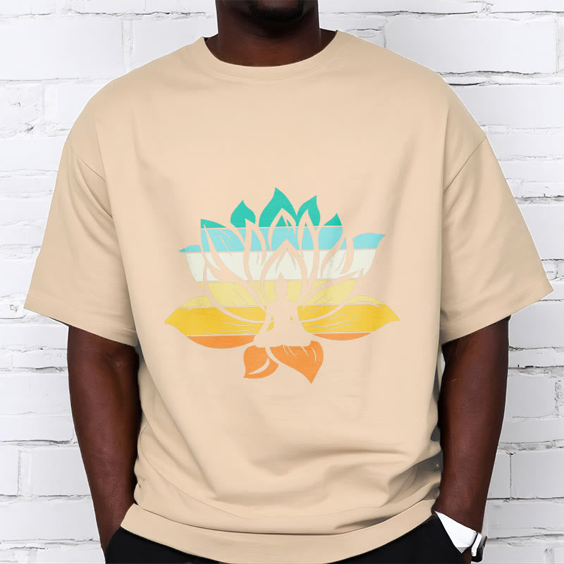 Nimara Ritual Gradient-colored Lotus Flower Buddha Meditation Cotton Tee T-shirt