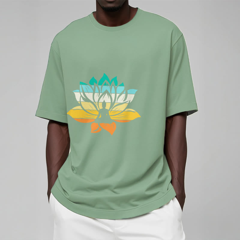 Nimara Ritual Gradient-colored Lotus Flower Buddha Meditation Cotton Tee T-shirt