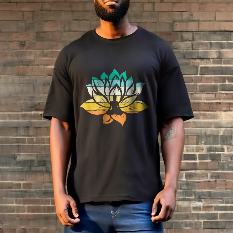 Nimara Ritual Gradient-colored Lotus Flower Buddha Meditation Cotton Tee T-shirt