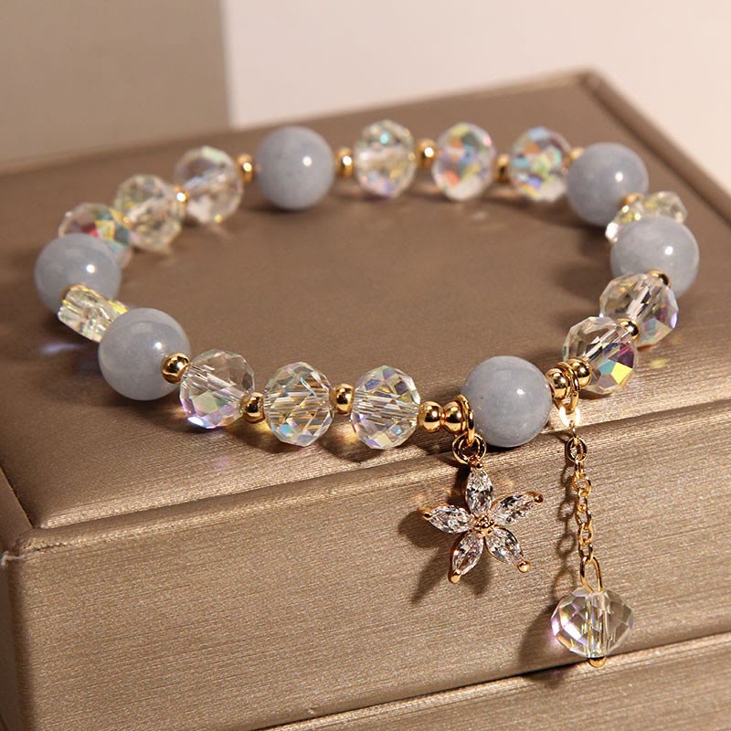 Nimara Ritual Natural Aquamarine Crystal Zircon Flower Peace Healing Bracelet