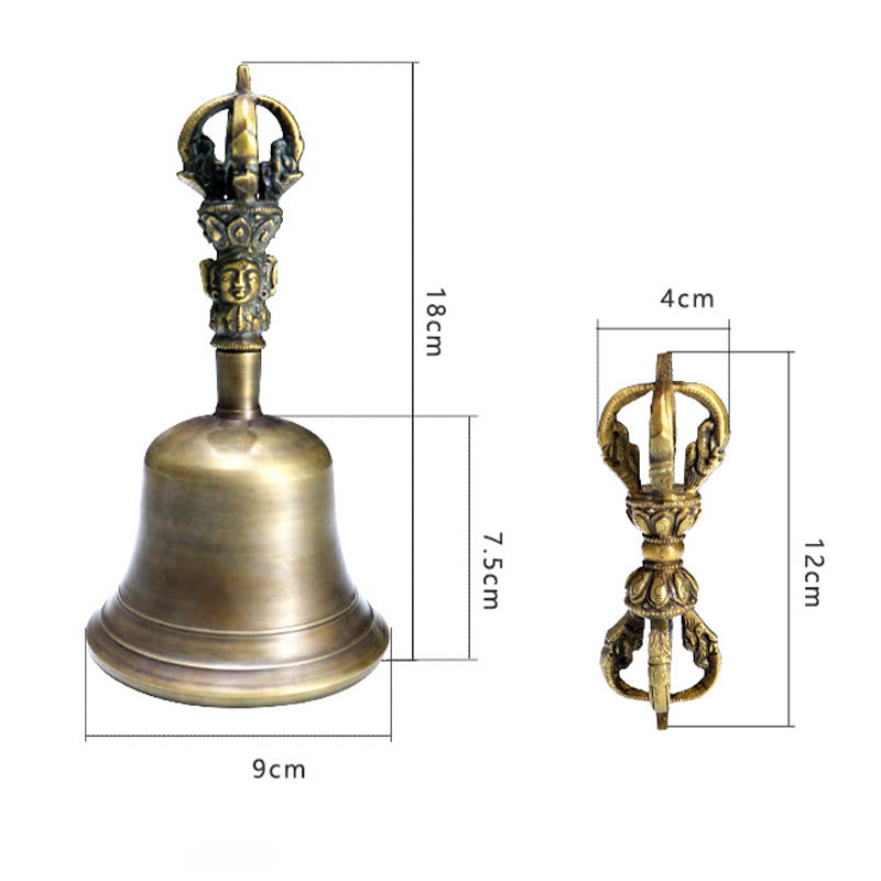Nimara Ritual 2Pcs Handmade Tibetan Meditation Bell and Vajra Dorje Copper Strength Decoration Set