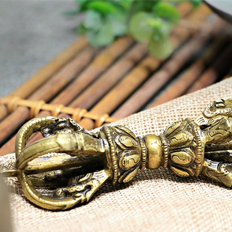 Nimara Ritual 2Pcs Handmade Tibetan Meditation Bell and Vajra Dorje Copper Strength Decoration Set