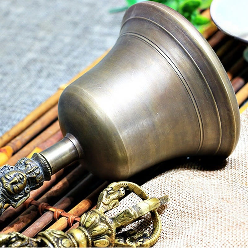 Nimara Ritual 2Pcs Handmade Tibetan Meditation Bell and Vajra Dorje Copper Strength Decoration Set