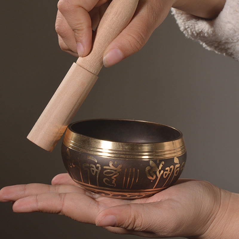 Nimara Ritual Handmade Singing Bowl Buddha Eyes Scripture Pattern for Healing and Meditation Sound Bowl Set
