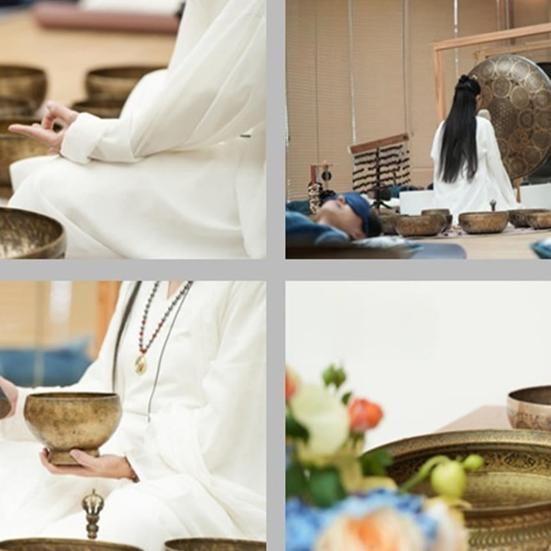 Nimara Ritual Handmade Nepal Golden Singing Bowl for Healing and Meditation Sound Bowl Set