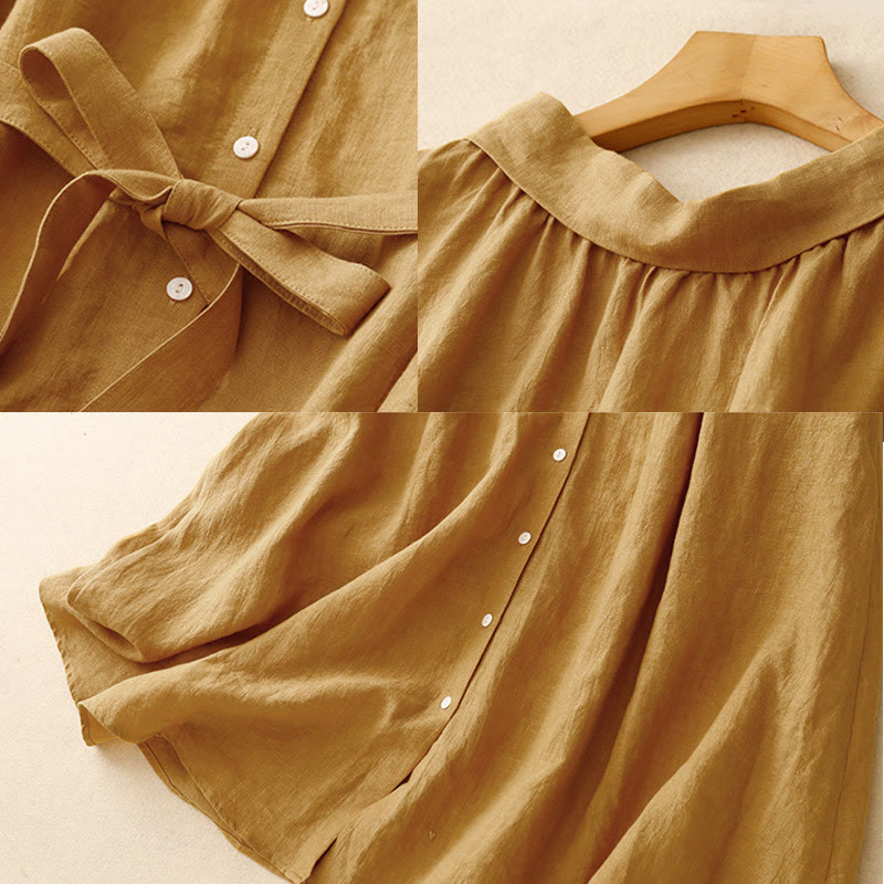 Nimara Ritual Summer Plain Lace-up Button Front Design Lapel Sleeveless Cotton Midi Dress