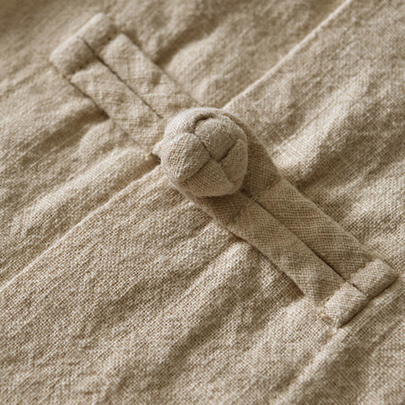 Nimara Ritual Frog-Button Chinese Tang Suit Cotton Linen Men Shirt With Pockets
