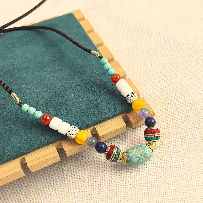 Nimara Ritual Tibetan Handmade Turquoise Beads Balance Necklace Pendant