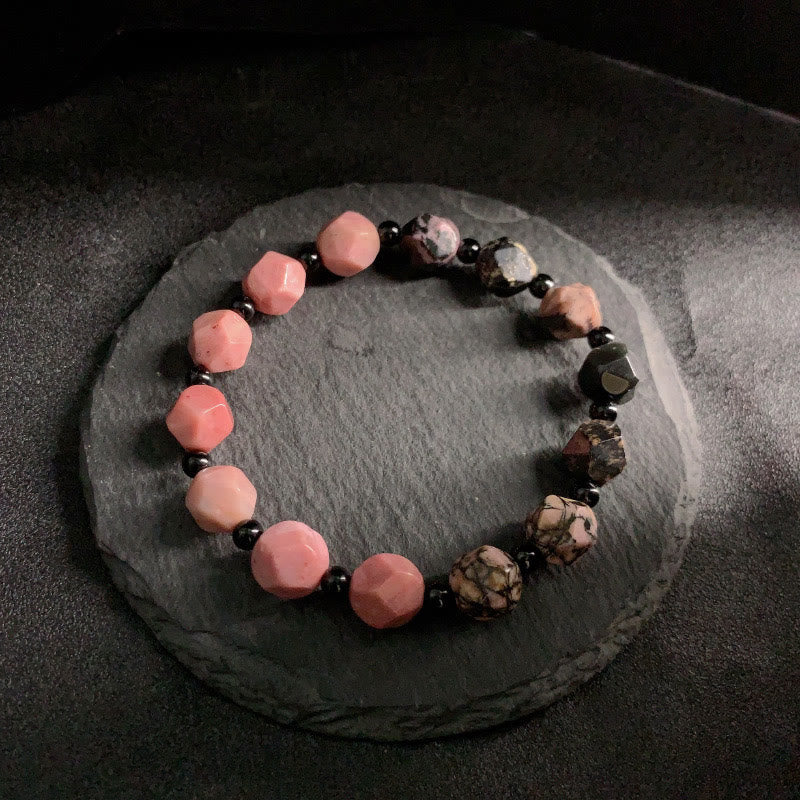 Nimara Ritual Natural Rhodonite Black Line Red Spot Stone Polygon Beads Healing Bracelet