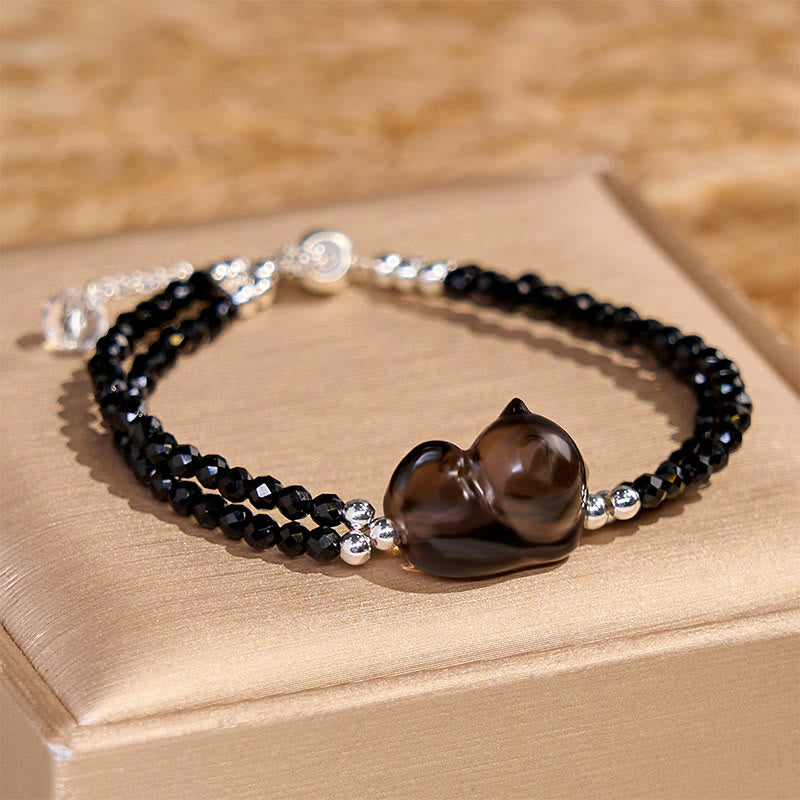 Nimara Ritual Ice Obsidian Black Spinel Lying Cat Courage Double Layer Bracelet