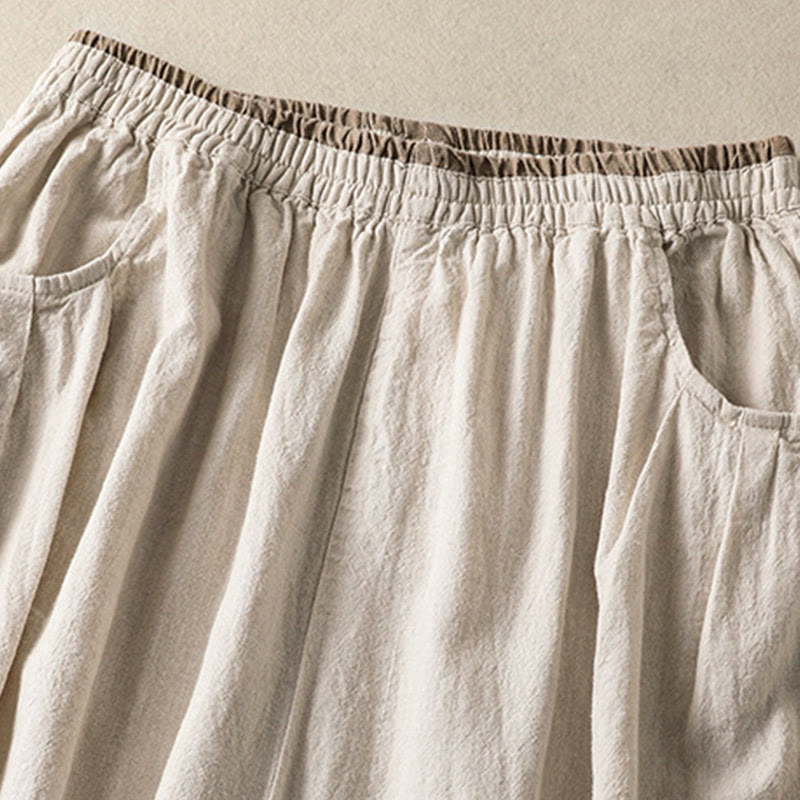 Nimara Ritual Casual Embroidery Women's Cotton Linen 7-8 Length Harem Pants With Pockets