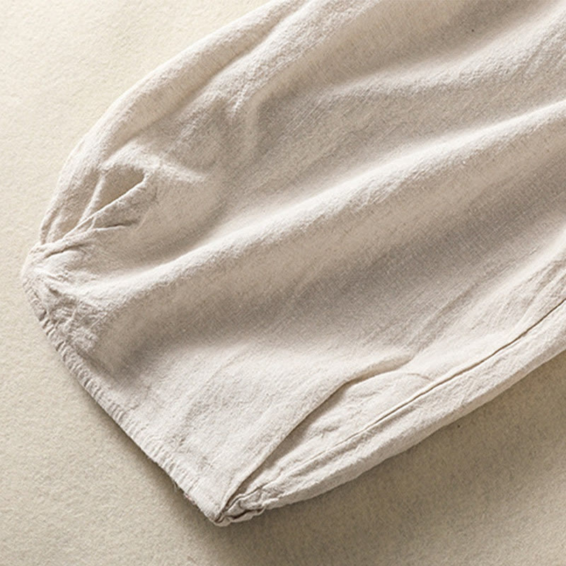 Nimara Ritual Casual Embroidery Women's Cotton Linen 7-8 Length Harem Pants With Pockets