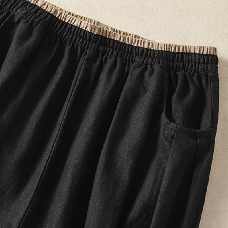 Nimara Ritual Casual Embroidery Women's Cotton Linen 7-8 Length Harem Pants With Pockets