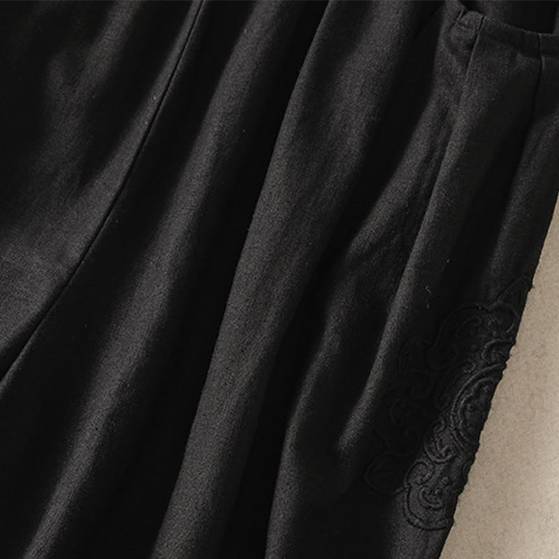 Nimara Ritual Casual Embroidery Women's Cotton Linen 7-8 Length Harem Pants With Pockets