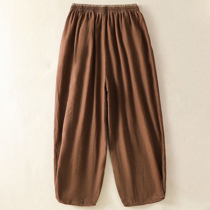 Nimara Ritual Casual Embroidery Women's Cotton Linen 7-8 Length Harem Pants With Pockets