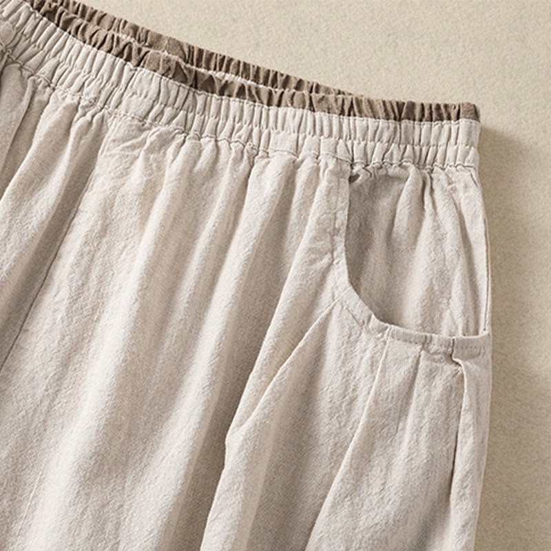 Nimara Ritual Casual Embroidery Women's Cotton Linen 7-8 Length Harem Pants With Pockets