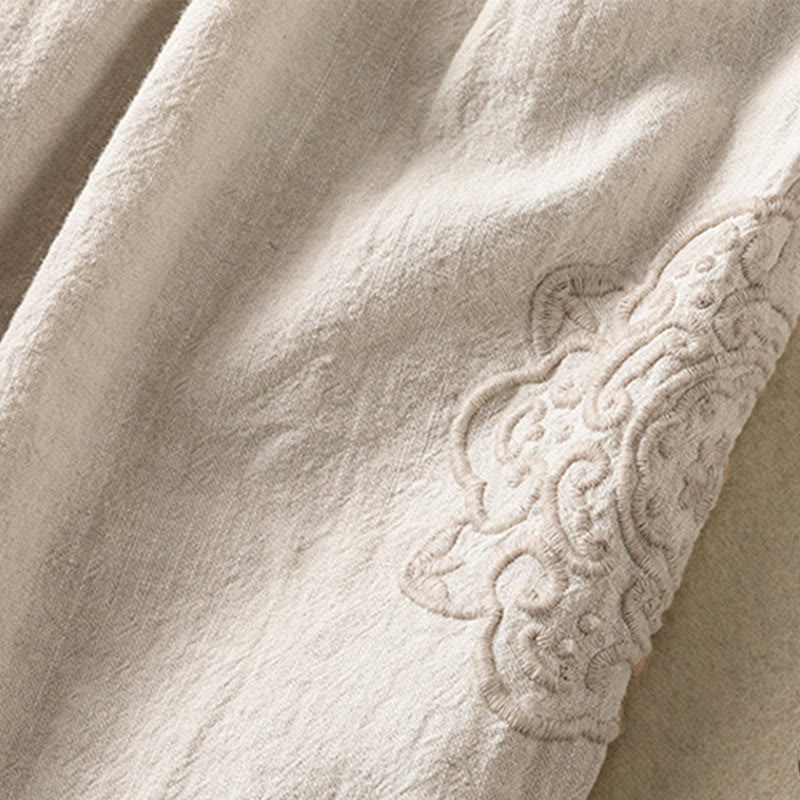 Nimara Ritual Casual Embroidery Women's Cotton Linen 7-8 Length Harem Pants With Pockets
