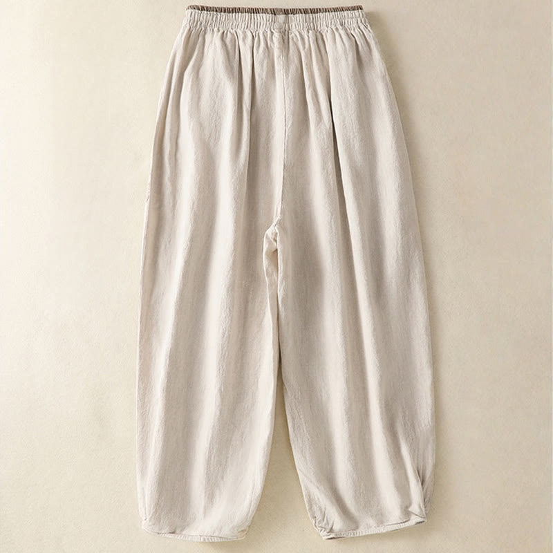 Nimara Ritual Casual Embroidery Women's Cotton Linen 7-8 Length Harem Pants With Pockets