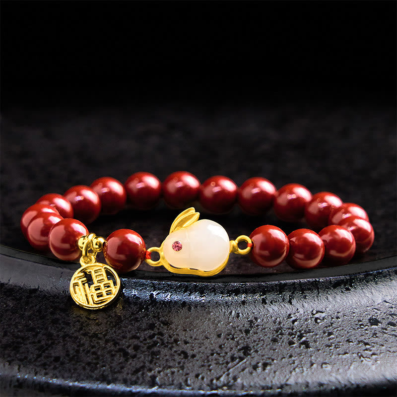 Nimara Ritual Cinnabar Rabbit Bunny Fu Character Blessing Bracelet