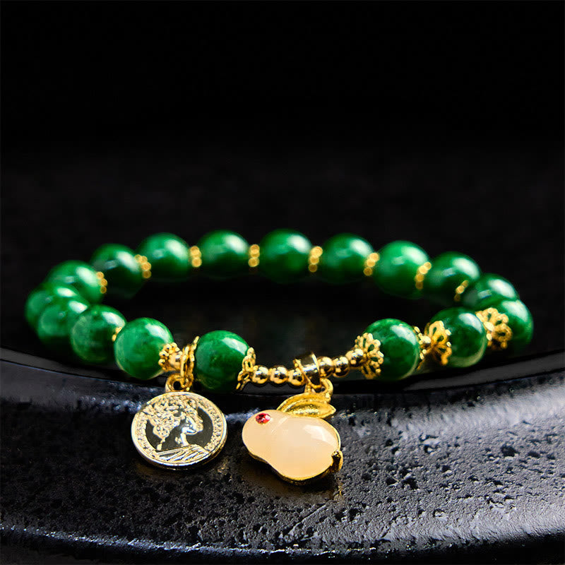 Nimara Ritual Green Calcite Lovely Rabbit Charm Clarity Bracelet