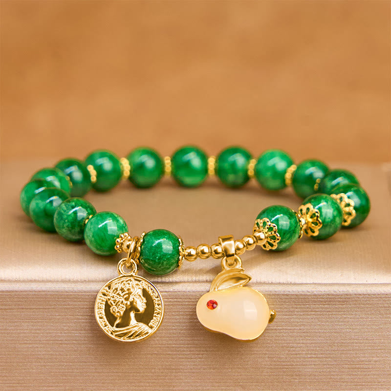Nimara Ritual Green Calcite Lovely Rabbit Charm Clarity Bracelet