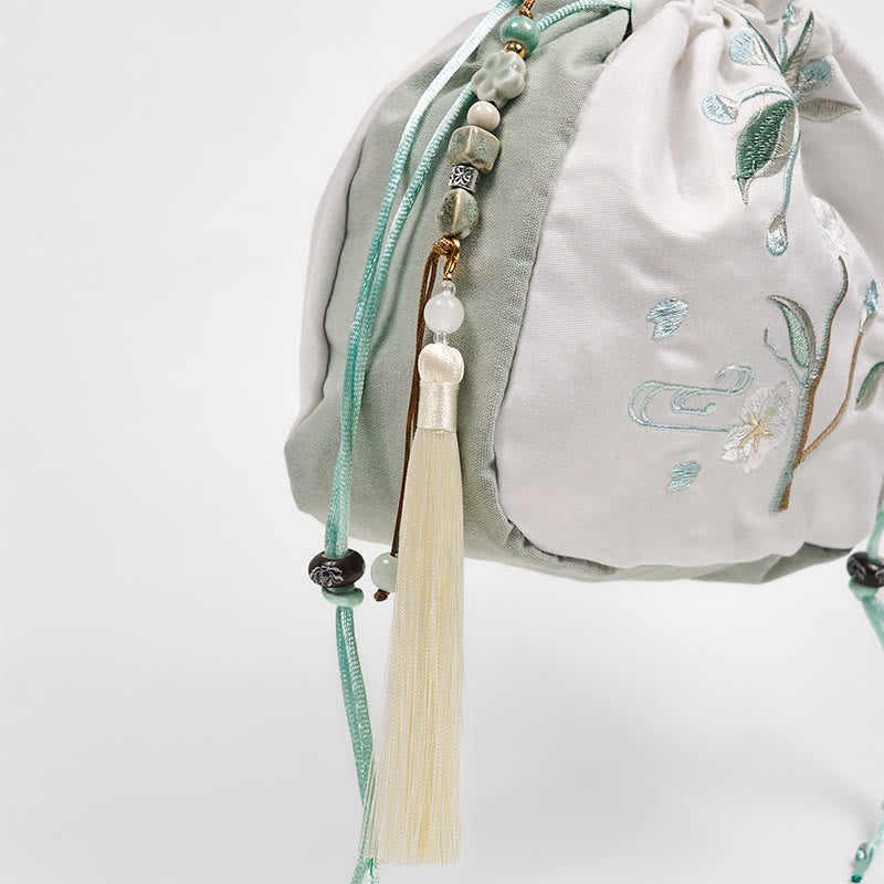 Nimara Ritual Embroidered Green Pear Blossom Canvas Tote Crossbody Bag Shoulder Bag Handbag