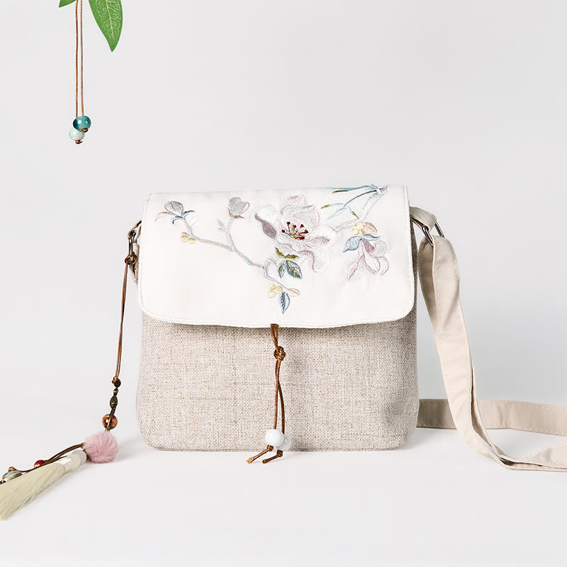 Nimara Ritual Handmade Magnolia Embroidered Large Capacity Polyester Canvas Backpack