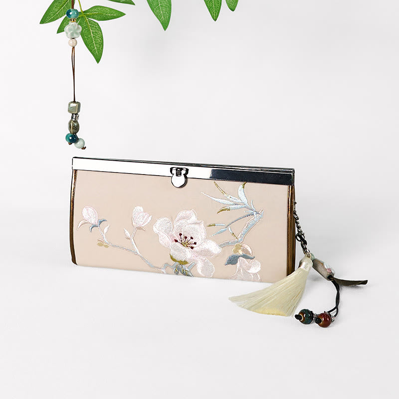 Nimara Ritual Magnolia Flower Double-sided Embroidery Large Capacity Cash Holder Wallet Shopping Purse