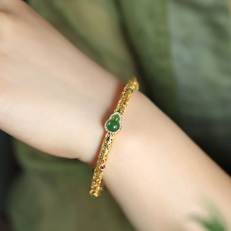 Nimara Ritual "Sending Health and Good Fortune" Cyan Jade Copper Bangle Includes Gift Message Card