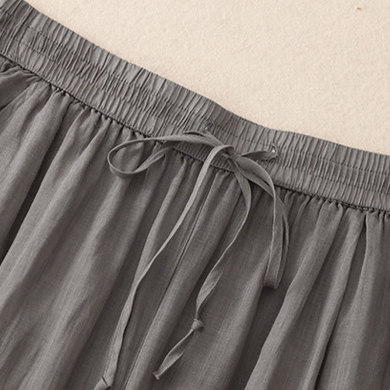 Nimara Ritual Causal Vintage Plain Drawstring Lace Patchwork Design Women's Wide Leg Cotton Elastic Waistband Pants With Pockets