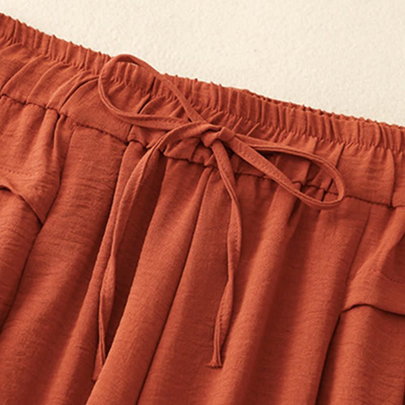 Nimara Ritual Causal Ethnic Simple Drawstring Design Women's Wide Leg Cropped Pants With Pockets