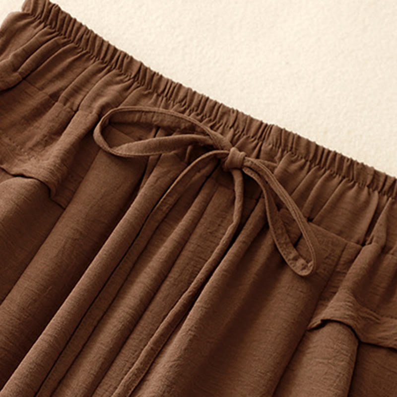 Nimara Ritual Causal Ethnic Simple Drawstring Design Women's Wide Leg Cropped Pants With Pockets