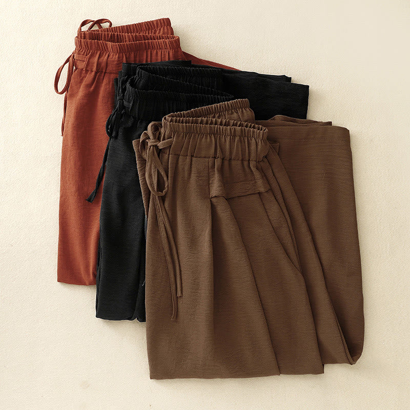 Nimara Ritual Causal Ethnic Simple Drawstring Design Women's Wide Leg Cropped Pants With Pockets