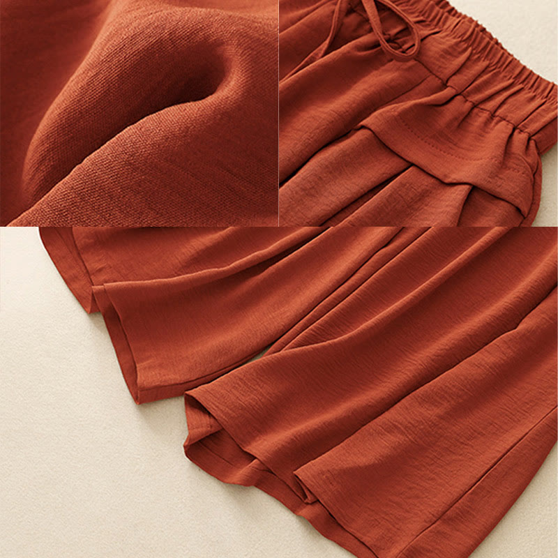 Nimara Ritual Causal Ethnic Simple Drawstring Design Women's Wide Leg Cropped Pants With Pockets