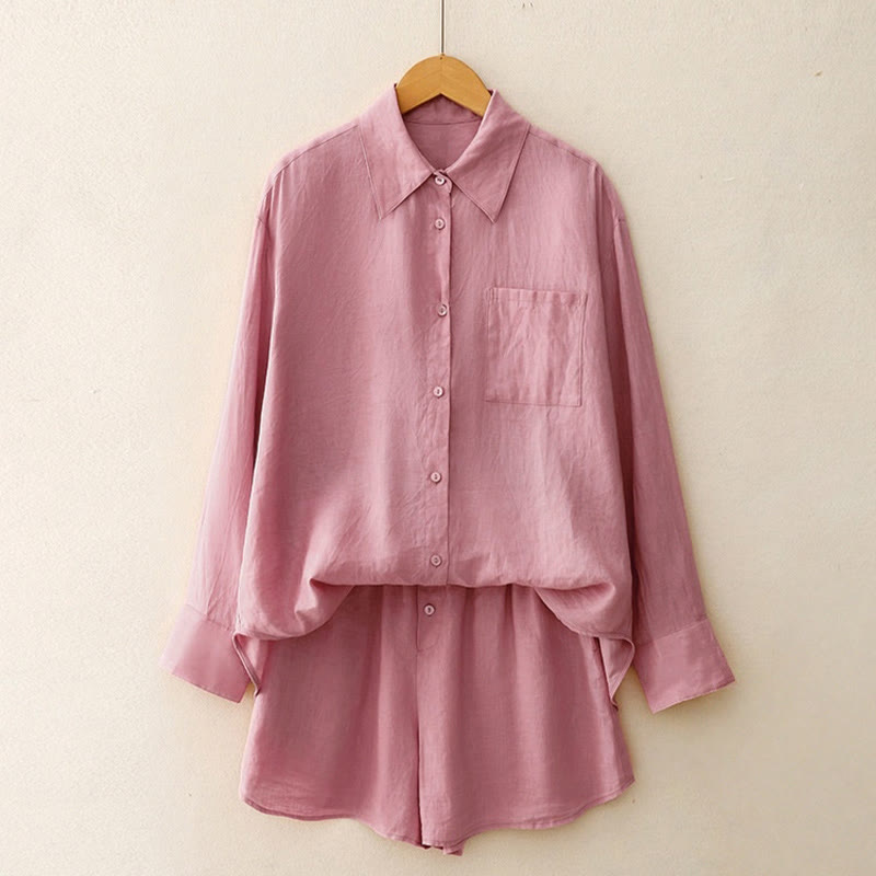 Nimara Ritual Summer 2pcs Plain Long Sleeve Shirt Top Shorts Meditation Clothing Women's Set With Pockets