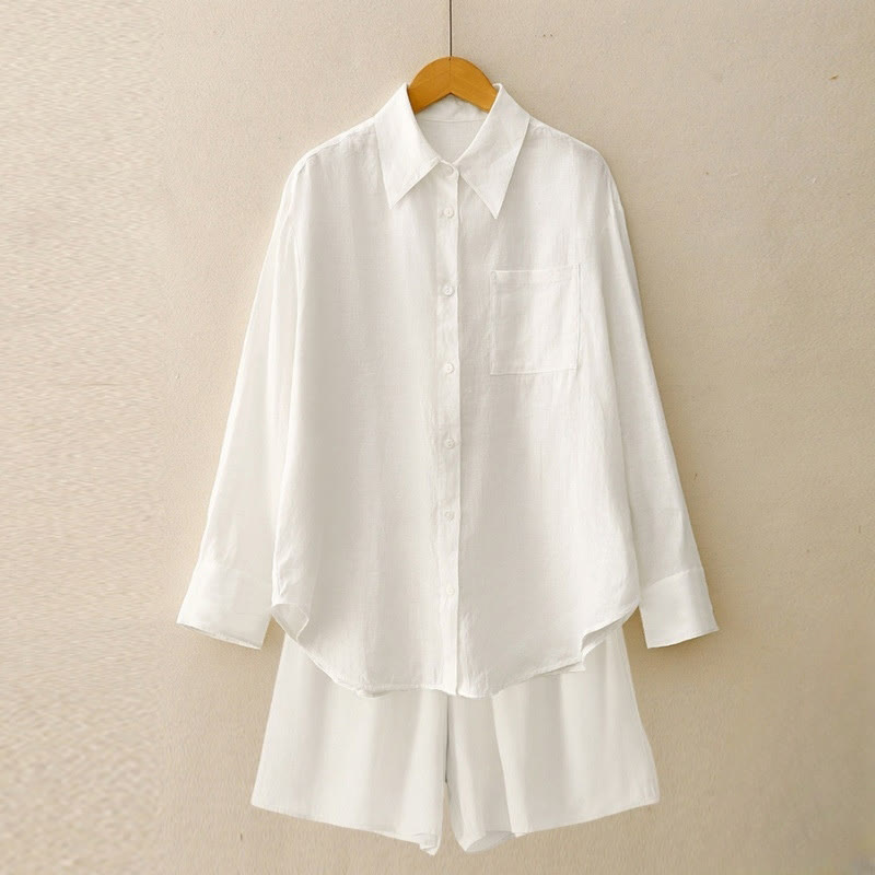 Nimara Ritual Summer 2pcs Plain Long Sleeve Shirt Top Shorts Meditation Clothing Women's Set With Pockets