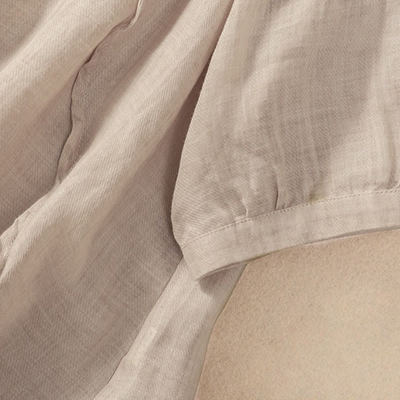 Nimara Ritual Casual Daily Plain Button Ruffled Design Stand Collar Women's Cotton Linen Three Quarter Sleeve Shirt