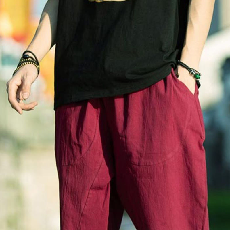 Nimara Ritual Summer Plain Pleat Design Drawstring Men's 7-8 Length Pants With Pockets