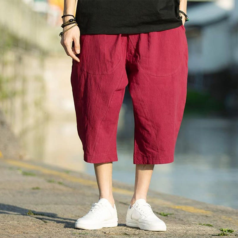 Nimara Ritual Summer Plain Pleat Design Drawstring Men's 7-8 Length Pants With Pockets